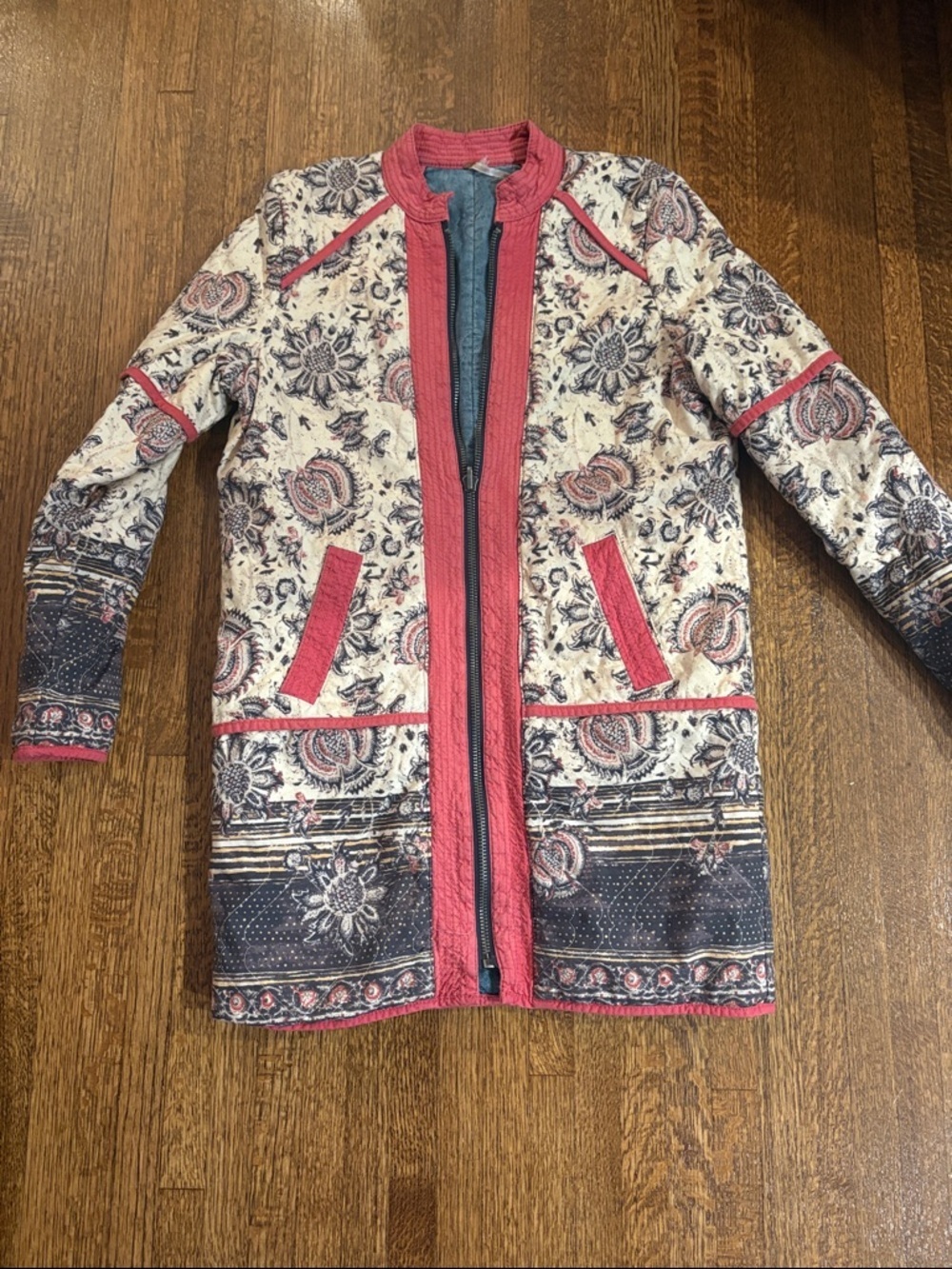 Free People Belario Quilted Reversible Jacket Coat Chambray Paisley - M